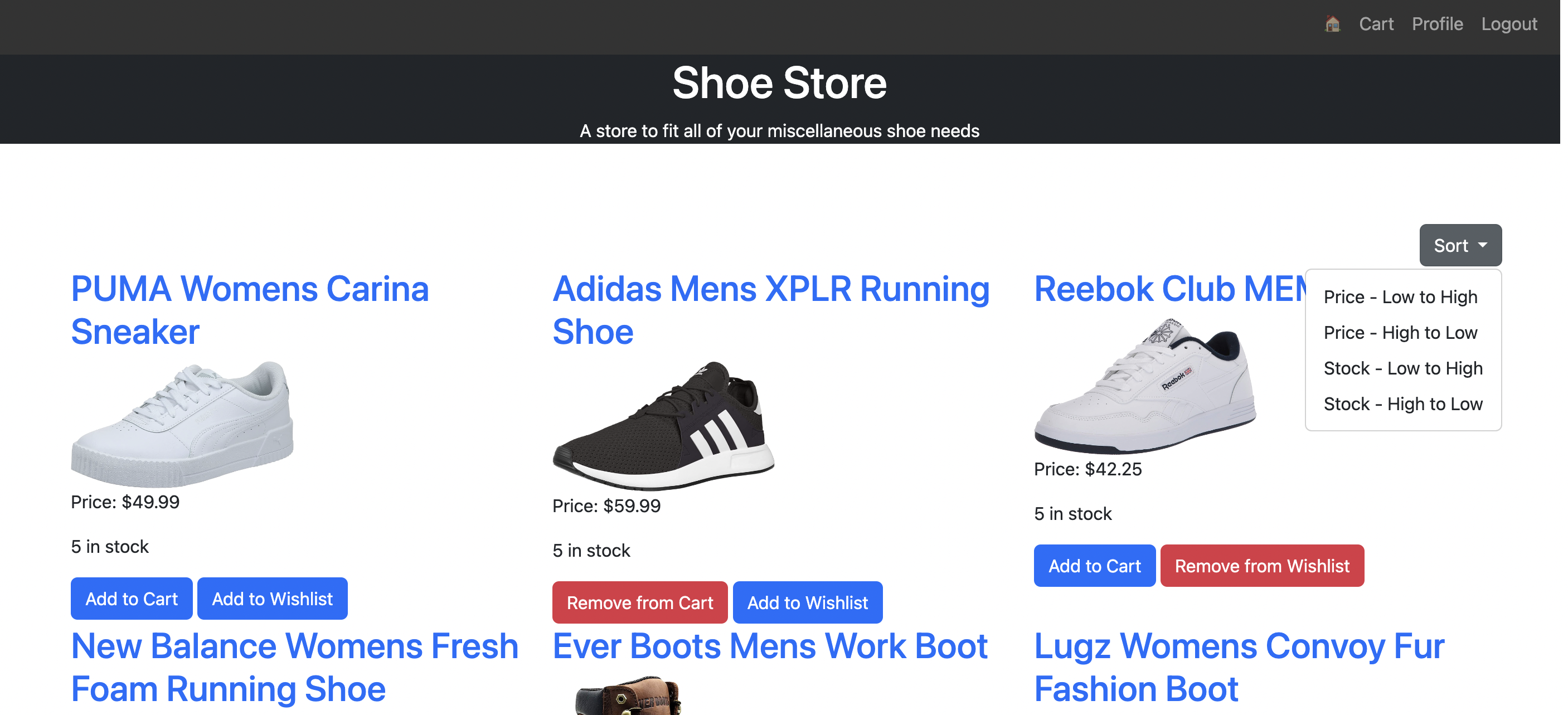screenshot of my Shoe Store.